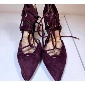 Elegant Purple Suede High Heels with Lace-Up Design